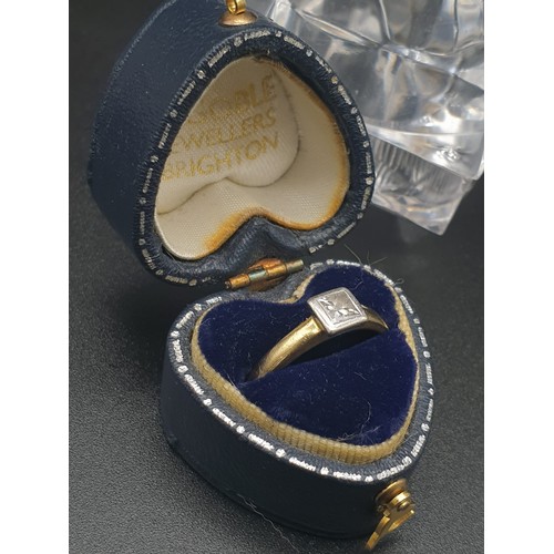 49 - 18k Yellow Gold Diamond Ladies Ring. Size J. 3.11g. Princess cut diamond. Original heart-shaped box.