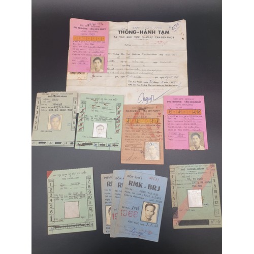 358 - A collection of Vietnam War era (pre 1974) Paperwork and passes allowing Civilian contractors into m... 