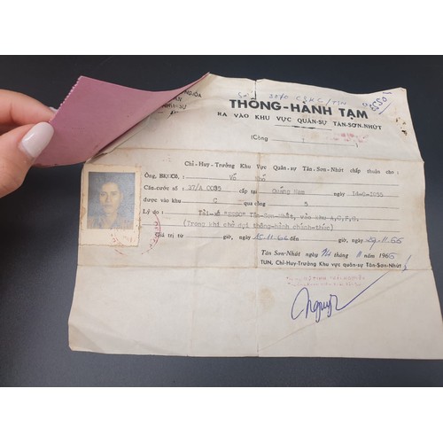 358 - A collection of Vietnam War era (pre 1974) Paperwork and passes allowing Civilian contractors into m... 