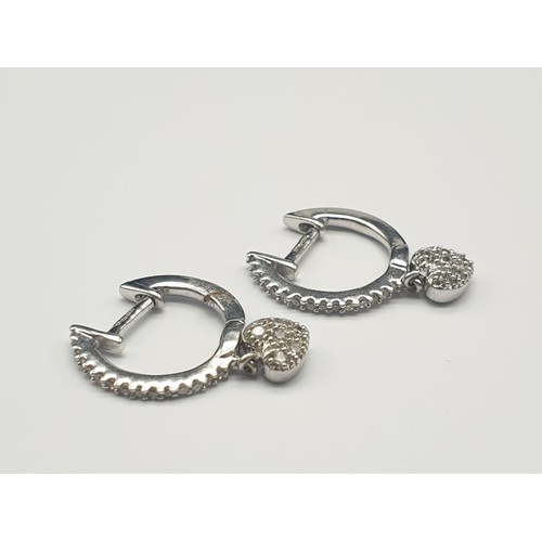 310 - 9K Yellow Gold Diamond Mini Hoop Earrings with Heart Drops. 3G