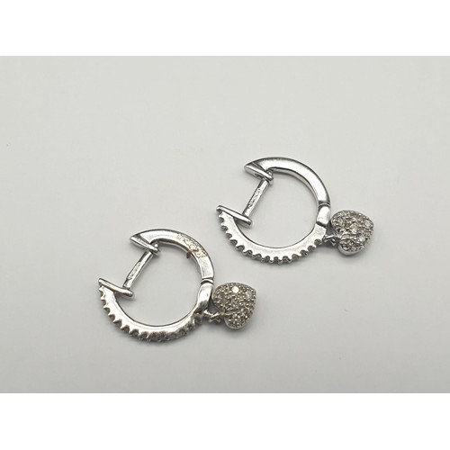 310 - 9K Yellow Gold Diamond Mini Hoop Earrings with Heart Drops. 3G
