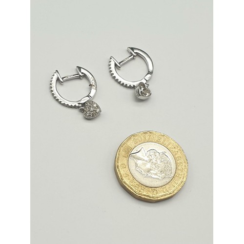310 - 9K Yellow Gold Diamond Mini Hoop Earrings with Heart Drops. 3G