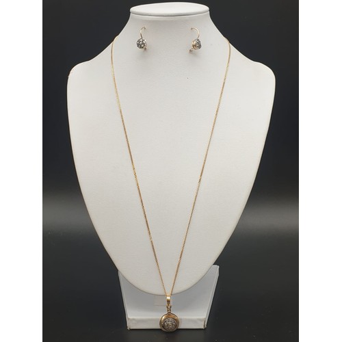 8 - 14k Yellow Gold Old Diamonds Earring and matching pendant on chain Set.
56cm. 9.68g total weight.
