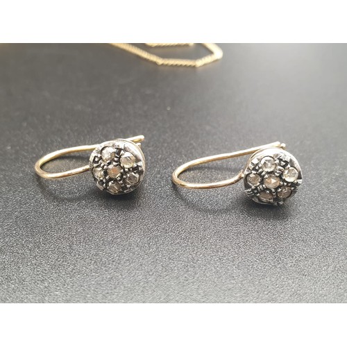 8 - 14k Yellow Gold Old Diamonds Earring and matching pendant on chain Set.
56cm. 9.68g total weight.