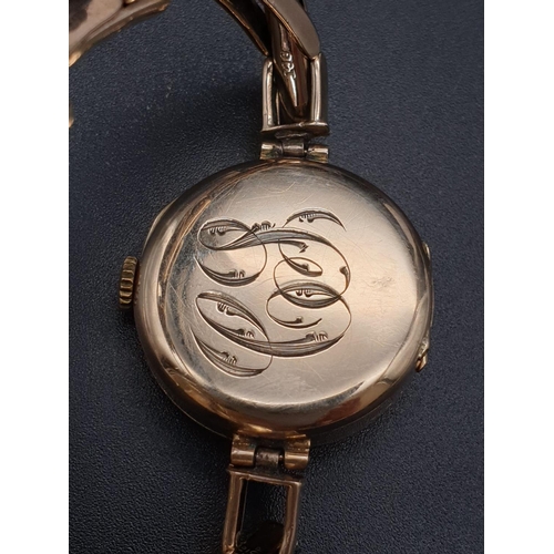 39 - Vintage, possibly Antique 9k Yellow Gold Ladies Watch.
Expandable strap. Gold Dial. As Found. 18g