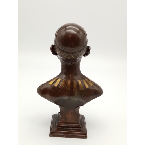 45 - Antique German Bronzed Spelter Cigar Lighter Bust of Konig Makoke. Raised on a square plinth, with g... 