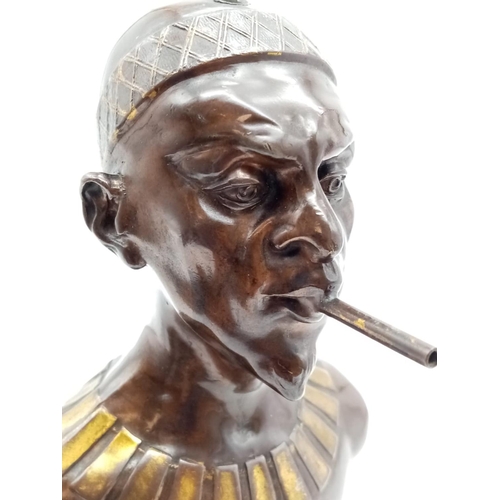 45 - Antique German Bronzed Spelter Cigar Lighter Bust of Konig Makoke. Raised on a square plinth, with g... 