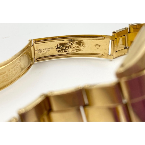 22 - AN 18K GOLD ROLEX OYSTER PERPETUAL WITH DATE BOX AND WHITE FACE. 36MM