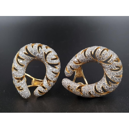 5 - A Pair of 18K Yellow Gold Diamond Horse-Shoe Earrings. 6.8ct of diamonds. 19.55g.