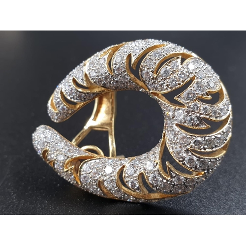 5 - A Pair of 18K Yellow Gold Diamond Horse-Shoe Earrings. 6.8ct of diamonds. 19.55g.