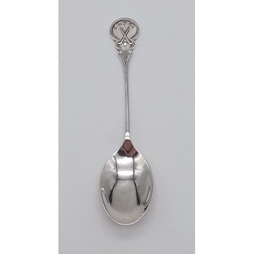 292 - A Set of Six Silver Spoons. Birmingham hallmark with a Golf Club Motif at top of handle. 11cm. 84g t... 