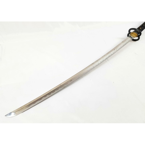 277 - A QUALITY SAMURAI SWORD WITH SHARK OR STINGRAY SKIN (SHAGREEN) HANDLE AND SUBTLE DECORATION ON THE S... 