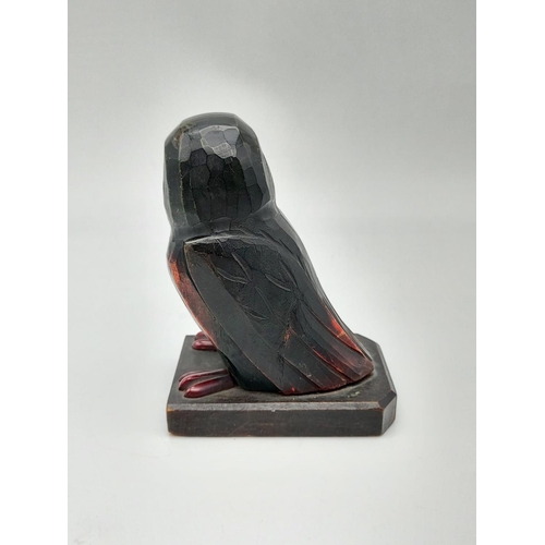 384 - A Pair of Early Carved wooden Love Bird Bookends with Cherry-Amber Beaks and Feet. 9 x 13.5cm