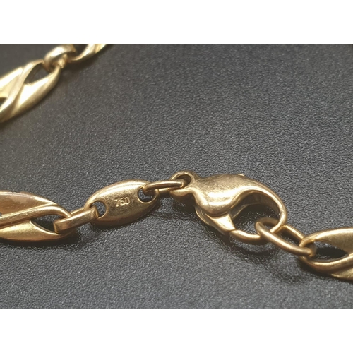 208 - 18ct yellow gold twisted mariner bracelet. length 19cm, weight 8.5 grams.