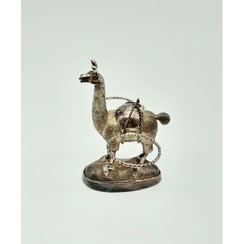 258 - An Antique Peruvian Novelty Cruet Salt and Pepper Set 
Housed on a Llamas Back. Hallmarked silver - ... 