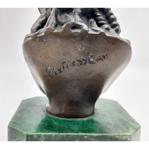 337 - A French Bronze Bust on a Malachite Base. Signed by the sculptor. 15.5cm tall.