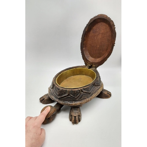 53 - An Antique Victorian Novelty Cigar Box Tortoise. Wooden carved with inlaid copper cigar dish.
36 x 2... 