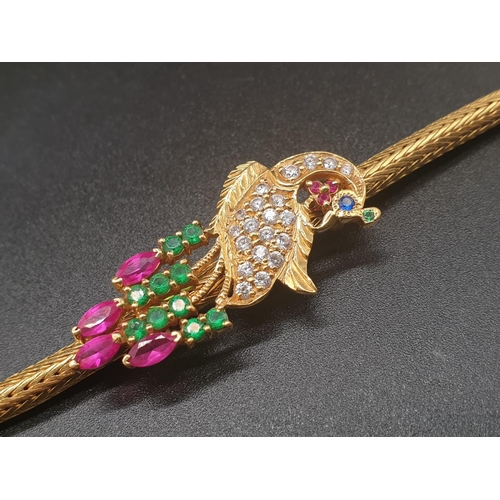 6 - An impressive 22k Thali necklace featuring a multi coloured stone peacock, two sovereign style penda... 