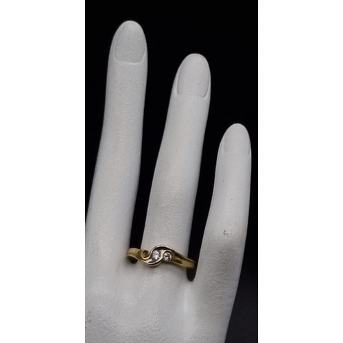 194 - 18ct yellow gold and diamond ring, one diamond is missing, ring size N. Total weight 4 grams