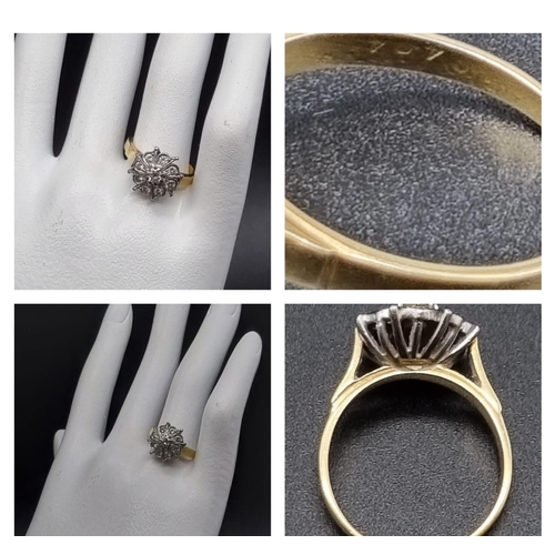 201 - 18ct yellow gold and diamond ring, the diamonds are set in a floral design, diamond carat total appr... 