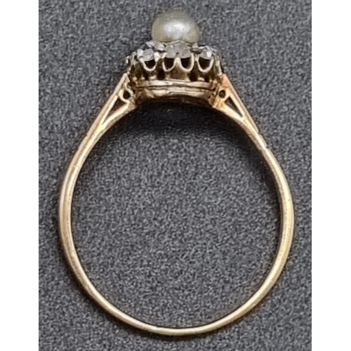 68 - An 18k Yellow Gold Eight-Diamond and Seed Pearl Ring.
Size Q. 2.44g.