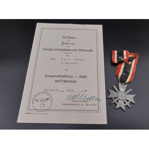 101 - 3 Awards and certificates to Panzer Artillery Oberwachtmeister Leonhard Wahl. The set comprises of a... 