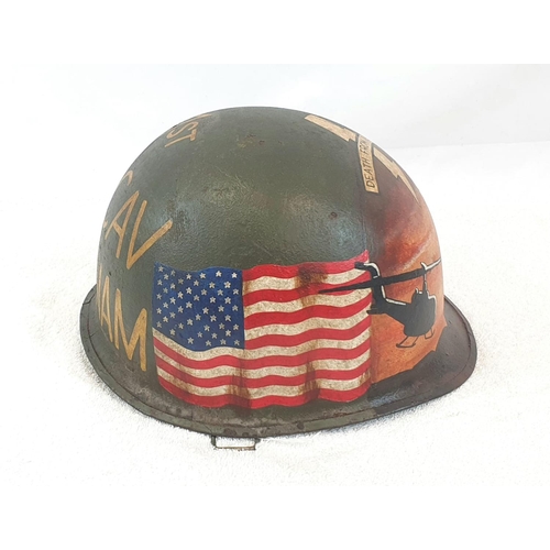 318 - Vietnam War Era US M1 Helmet with Post War Memorial Painted Dedicated to the 1 st Air Cav.