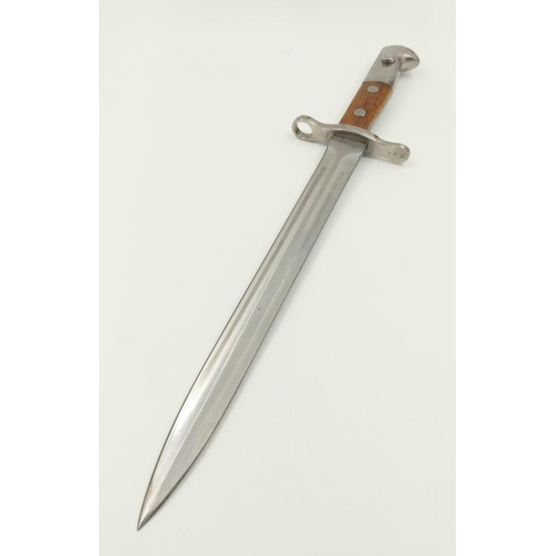 299 - An Elsener Schwyz Bayonet and Metal Scabbard. Marking on hilt of 523361. Length of blade -30cm.