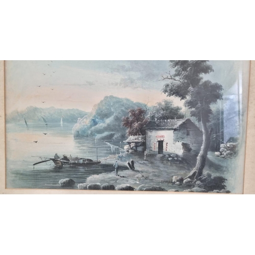 290 - Two Antique Chinese Watercolour Paintings. 
In frame- 65 x 54cm. A/F