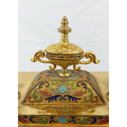 333 - A Reproduction French-Style Enamel and Brass Mantel
Clock. 34 x 45cm. A/F