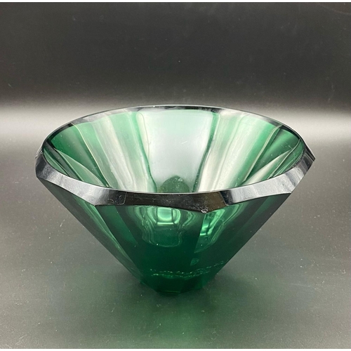 369 - A Vintage Faceted Murano Green-Glass Bowl. A/F
12cm tall. 22cm diameter.