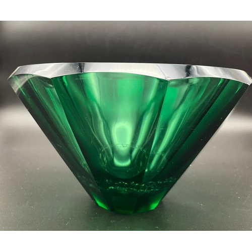 369 - A Vintage Faceted Murano Green-Glass Bowl. A/F
12cm tall. 22cm diameter.