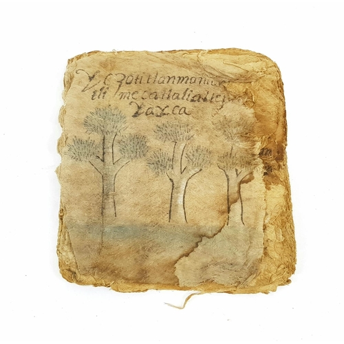 A 15TH CENTURY OR POSSIBLY EARLIER RELIGIOUS BOOK HAND WRITTEN ON AN EARLY FORM OF PAPYRUS IN POOR CONDITION BUT STILL HISTORICALLY INTERESTIN AND COLLECTABLE.  A/F