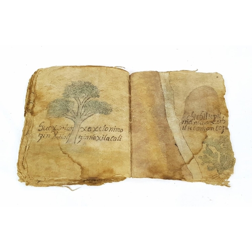 1005 - A 15TH CENTURY OR POSSIBLY EARLIER RELIGIOUS BOOK HAND WRITTEN ON AN EARLY FORM OF PAPYRUS IN POOR C... 