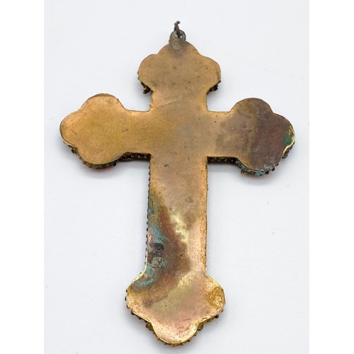 156 - An Early Micro-Mosiac Cross - On Copper. 6.5cm x 9cm