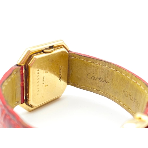 66 - AN 18K GOLD CARTIER OCTAGONAL TANK STYLE WATCH WITH ORIGINAL CARTIER LEATHER AND GOLD STRAP .  27 X ... 