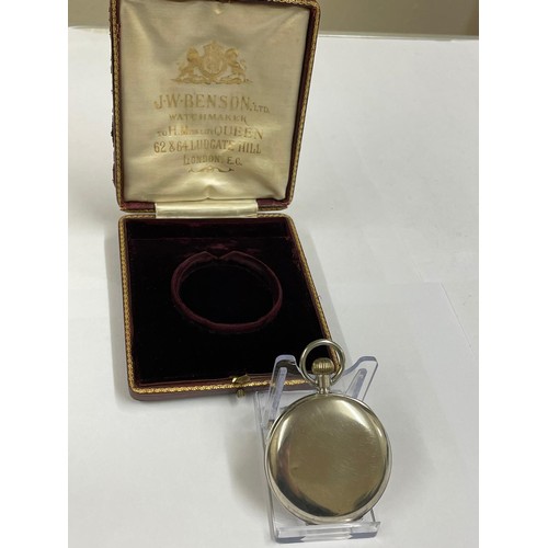 155 - Vintage silver hunter pocket watch & JW Benson box ( working ) sold with no guarantee