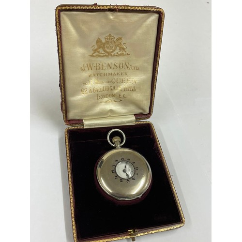 155 - Vintage silver hunter pocket watch & JW Benson box ( working ) sold with no guarantee