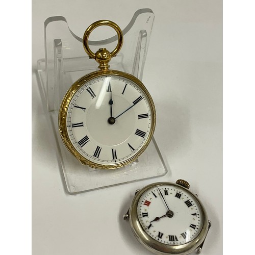 170 - Vintage silver trench watch & 1 other ladies pocket watch , trench watch working & other ticks when ... 