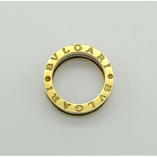 199 - 18k two tone gold Bvlgari style ring, weighs 6.9 grams, ring size J