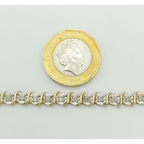 219 - 9k yellow gold and diamond set bracelet, 0.50ct of diamonds, 18cm in length, weight 6.5 grams