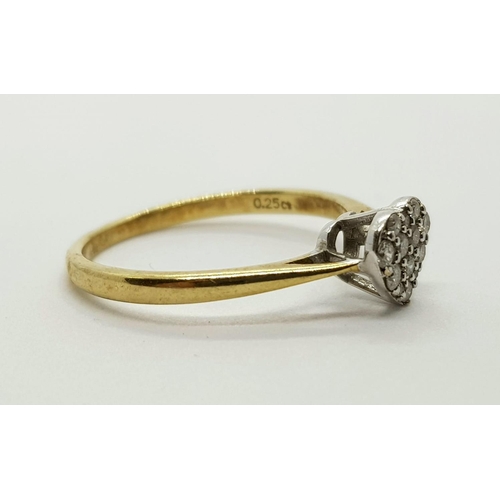 232 - 9k yellow gold diamond heart ring, 0.25ct in diamonds, weighs 2.1 grams, ring size R