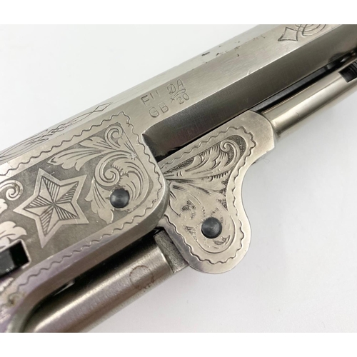 238 - A DEACTIVATED COLT 1851 NAVY BY PIETTA , BEAUTIFULLY ENGRAVED. CERT NO:8291 WITH WOODEN HANDLES AND ... 