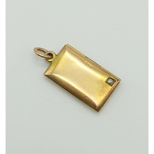 270 - 9k yellow gold letter pendant/charm (envelope opens up), length 20mm, weighs 2.3 grams