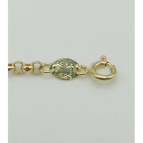 32 - 14k yellow gold evil eye bracelet, 15cm in length, weighs 1.6 grams