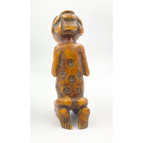 14 - An Antique 19th Century African Luba Tribe (Congo) Maternity Figurine - In a kneeling Position.  12.... 