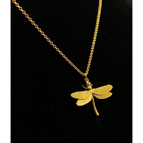 113 - Alex Monroe silver with gold vermil dragonfly pendant and chain, chain length 42cm