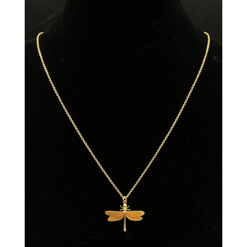 113 - Alex Monroe silver with gold vermil dragonfly pendant and chain, chain length 42cm