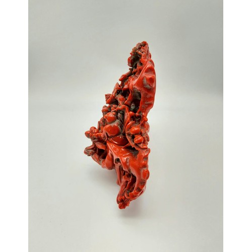 302 - A Rare Antique Chinese Hand-Carved Red Coral-Esque Sculpture of Various Chinese Characters. 28cm len... 