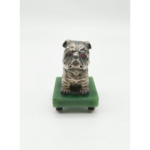 279 - An Antique Russian Solid Silver Bulldog with Ruby Eyes
Mounted on a Jade Base. Extraordinary!  8.5cm... 